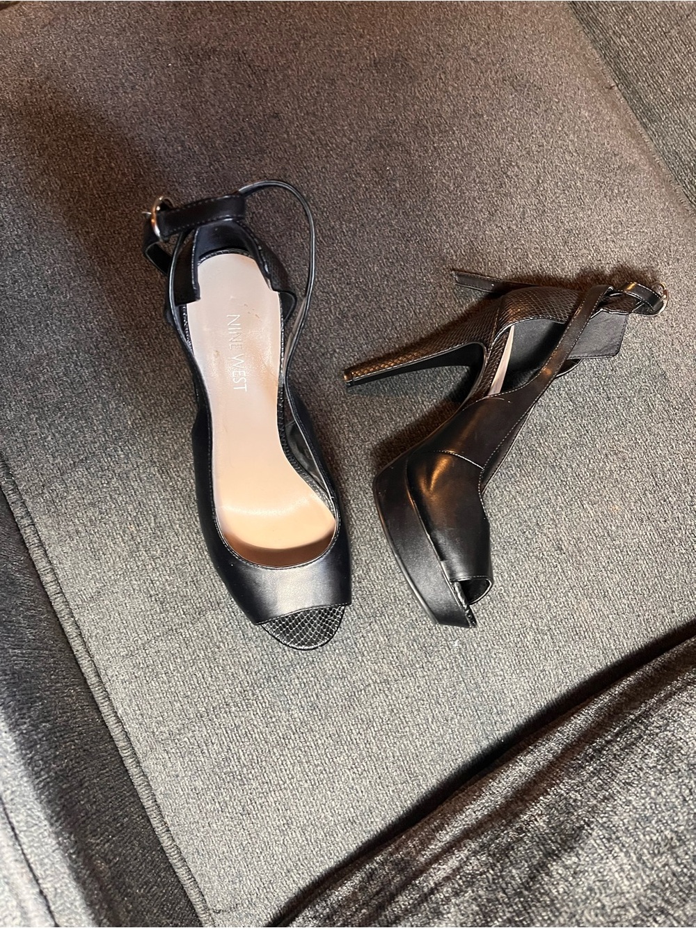Nine West Black Open-Toe Ankle Strap Platform Stilettos